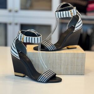 Tory Burch blue and White Carolyn Women's Wedge Sandals